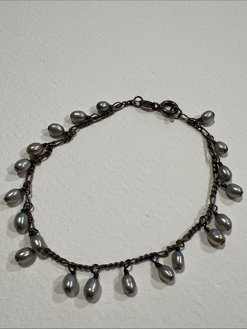 Sterling Silver and Gray Pearl Charm Bracelet